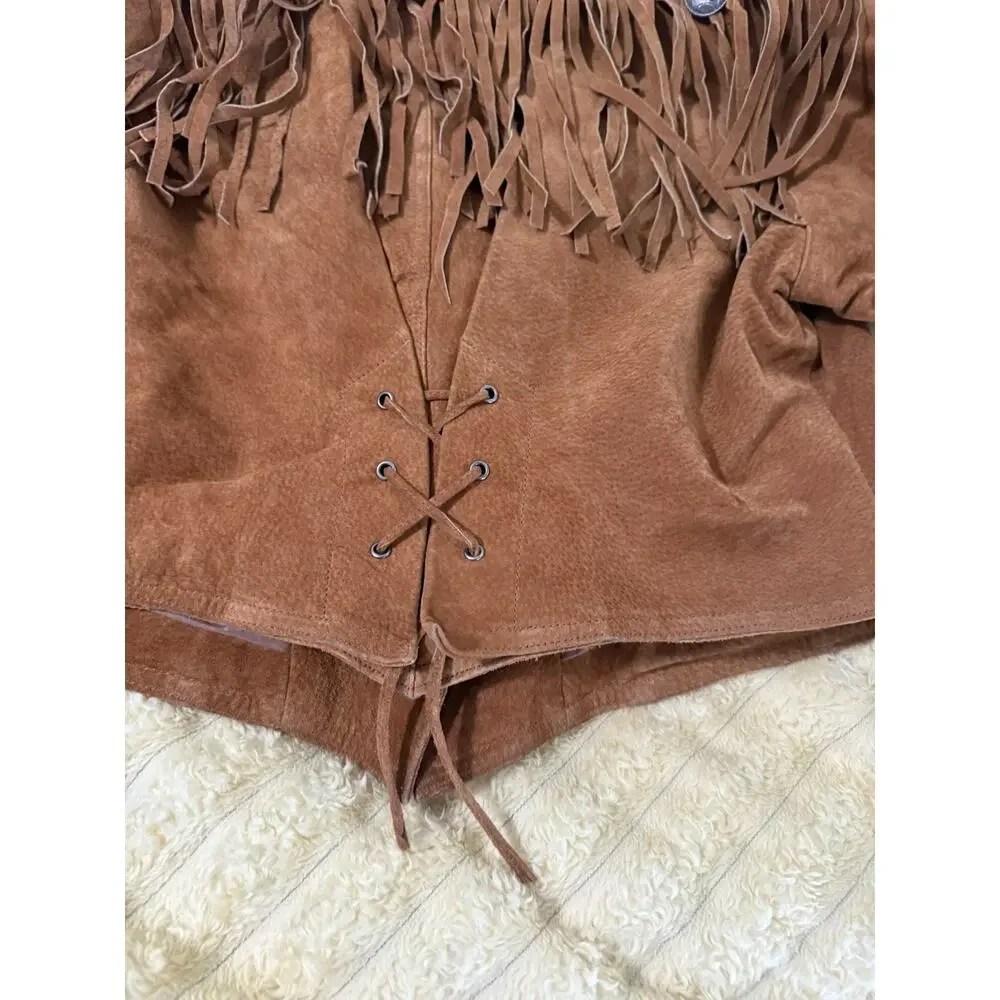 Women’s Vintage 80’s Fringe Leather Jacket Brown Western Express Size Large - Picture 9 of 16